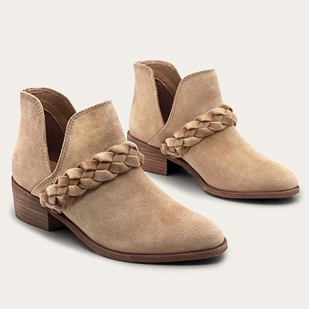 Kaanas Leather Braided Strap Boho Western Ankle Booties Tan Womens Size 10